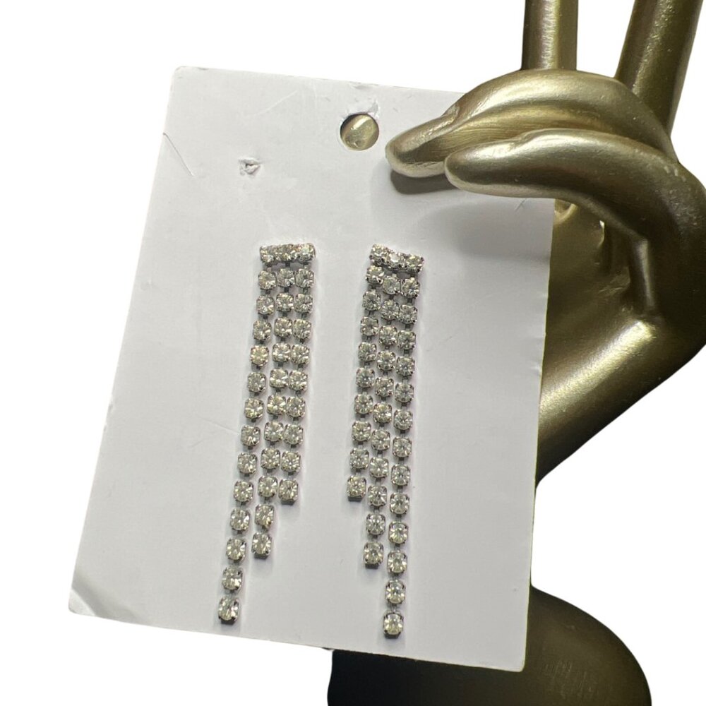 Vintage Ca. 1970s graduated tassel rhinestone earrings in silver tone